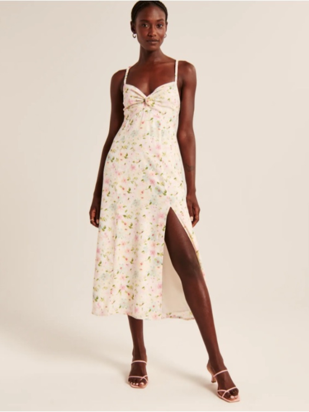 Abercrombie & Fitch Floral Midi Dress | Twist Front Smocked Back | Slit | XXST